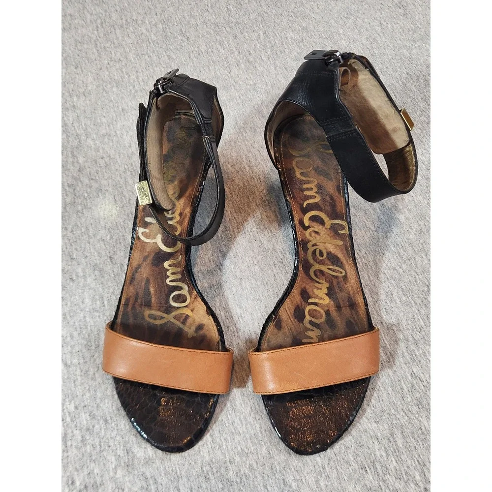 Sam Edelman Sophie Wedge Sandals Womens 7.5 Black Tan Leather Mixed Texture